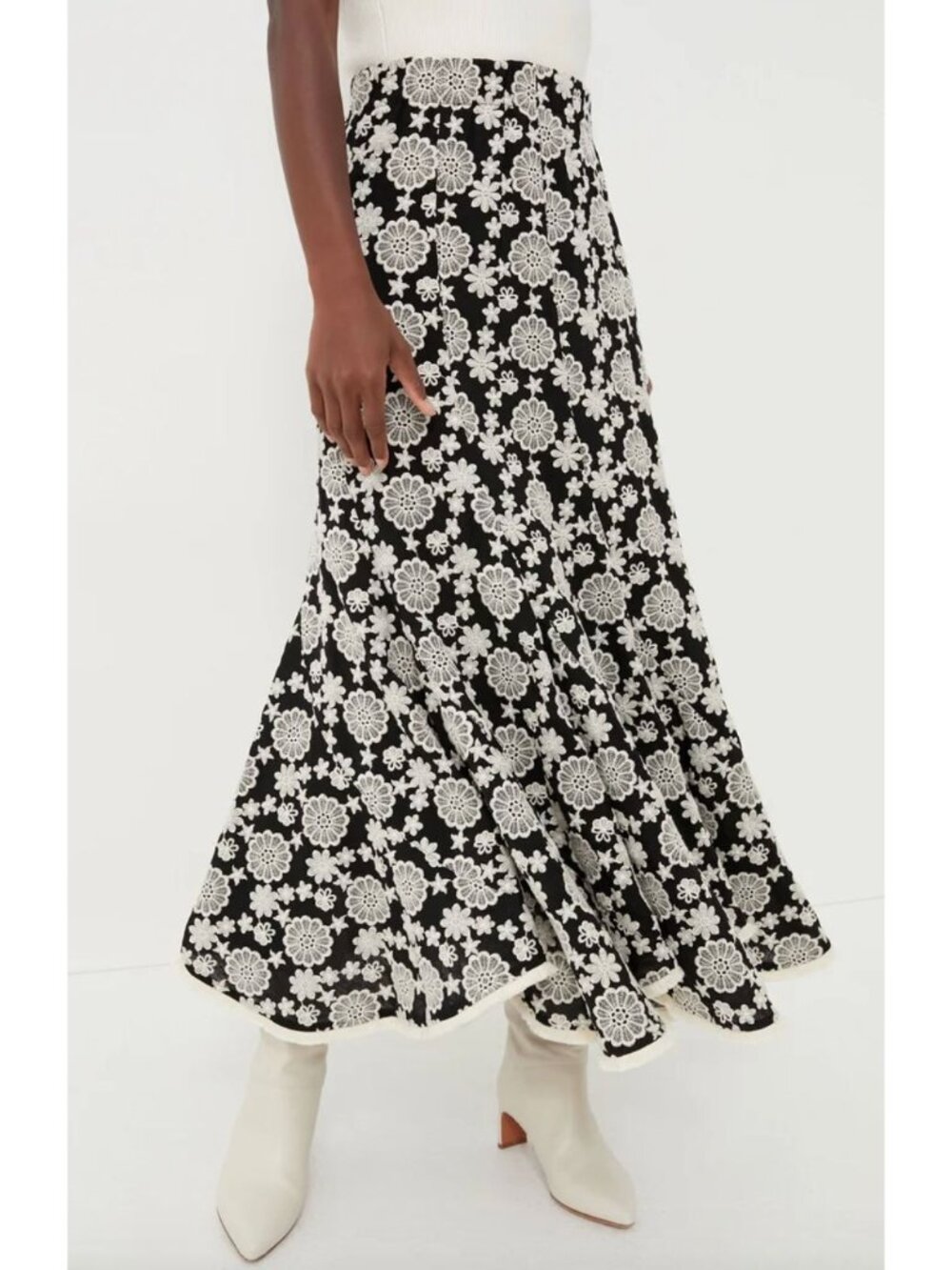 Hyacinth House Tuckernuck Black & Ivory Eyelet Violet Maxi Skirt Size Medium
